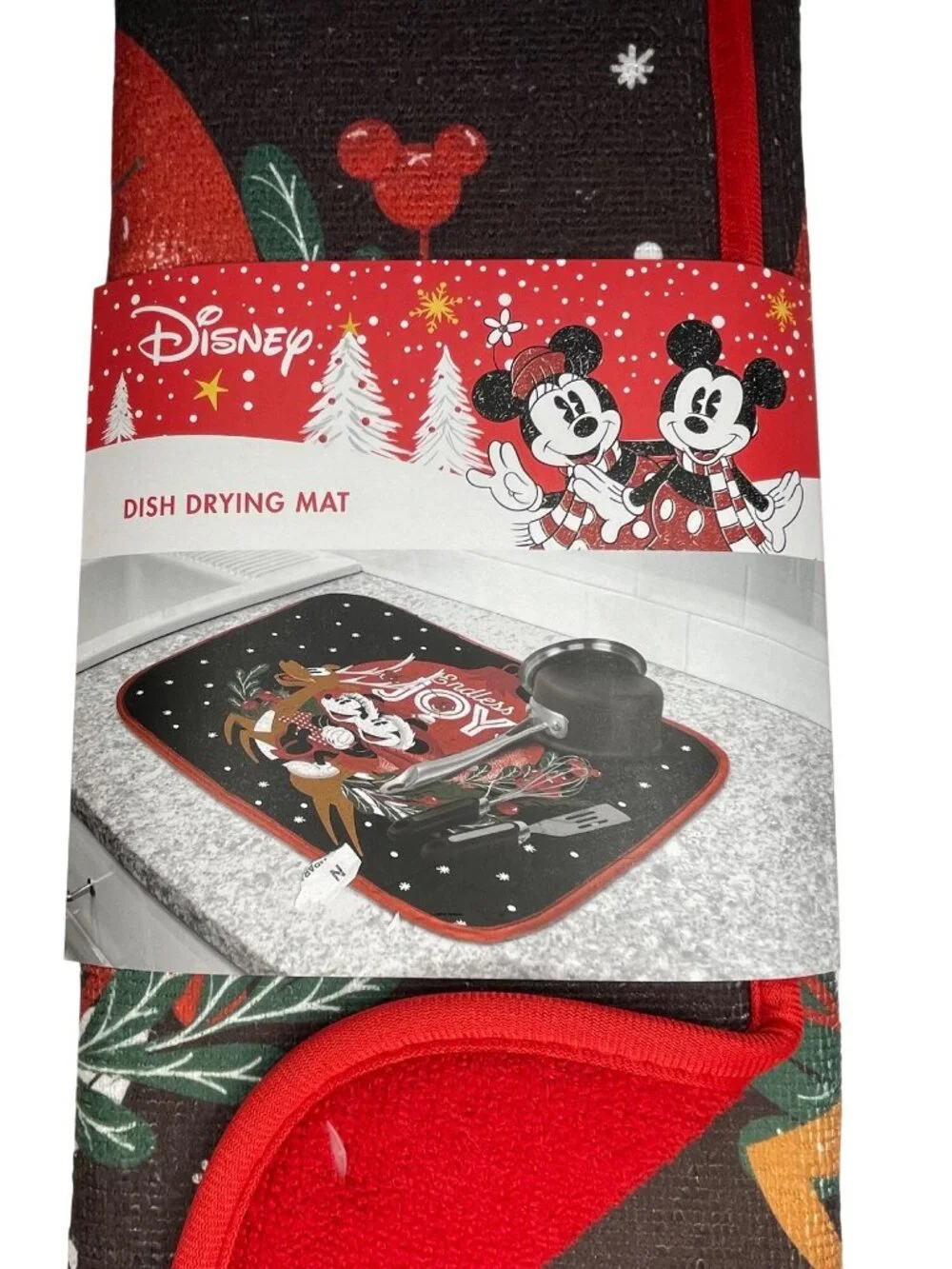 Disney Mickey Mouse Holiday Dish Drying Mat Endless Joy Design 16x18 Inches